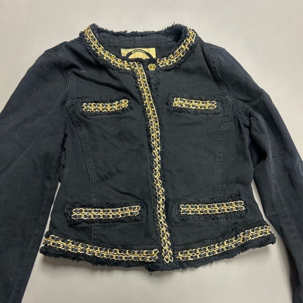 Michael Kors Black Jean Jacket with Gold Accents